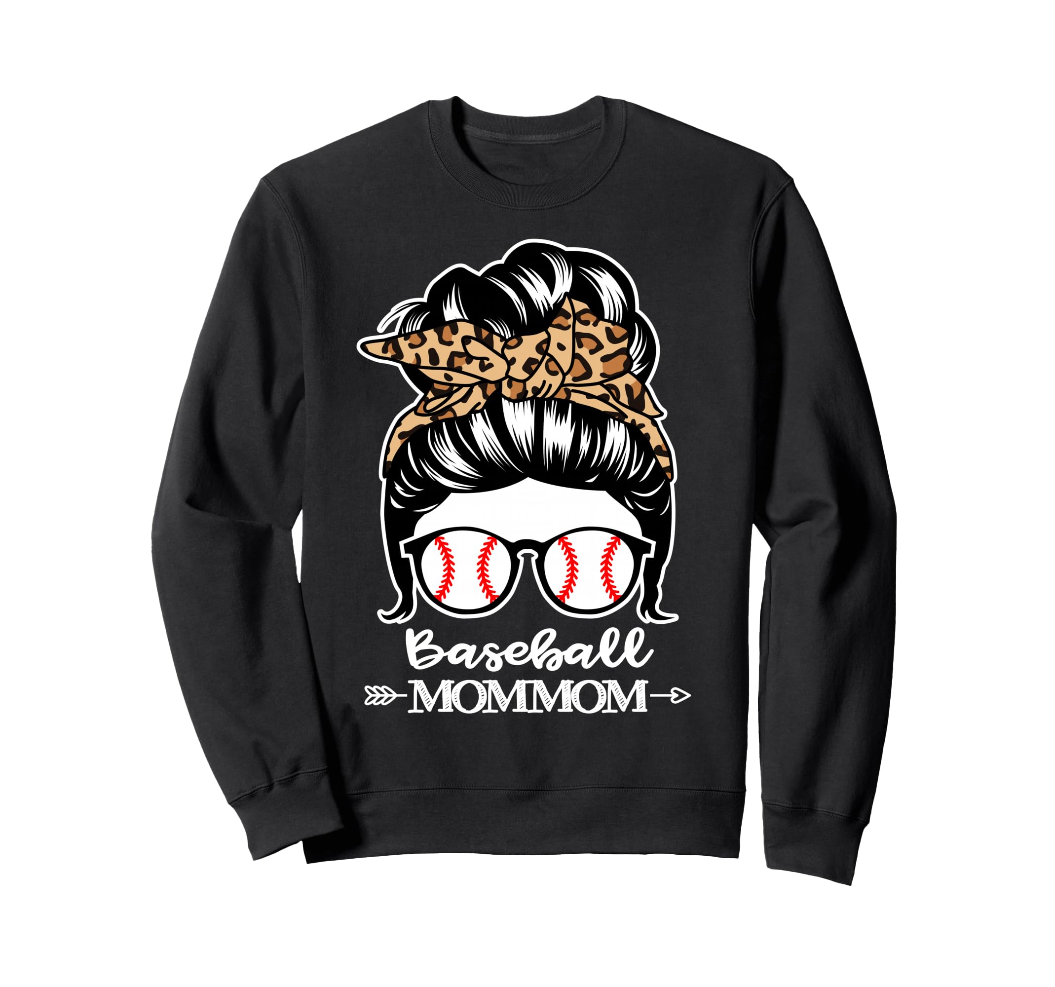 Baseball Mommom Messy Bun Hair Funny Sweatshirt - Graphic Print Men Women - T-Shirt, Sweatshirt, Hoodie