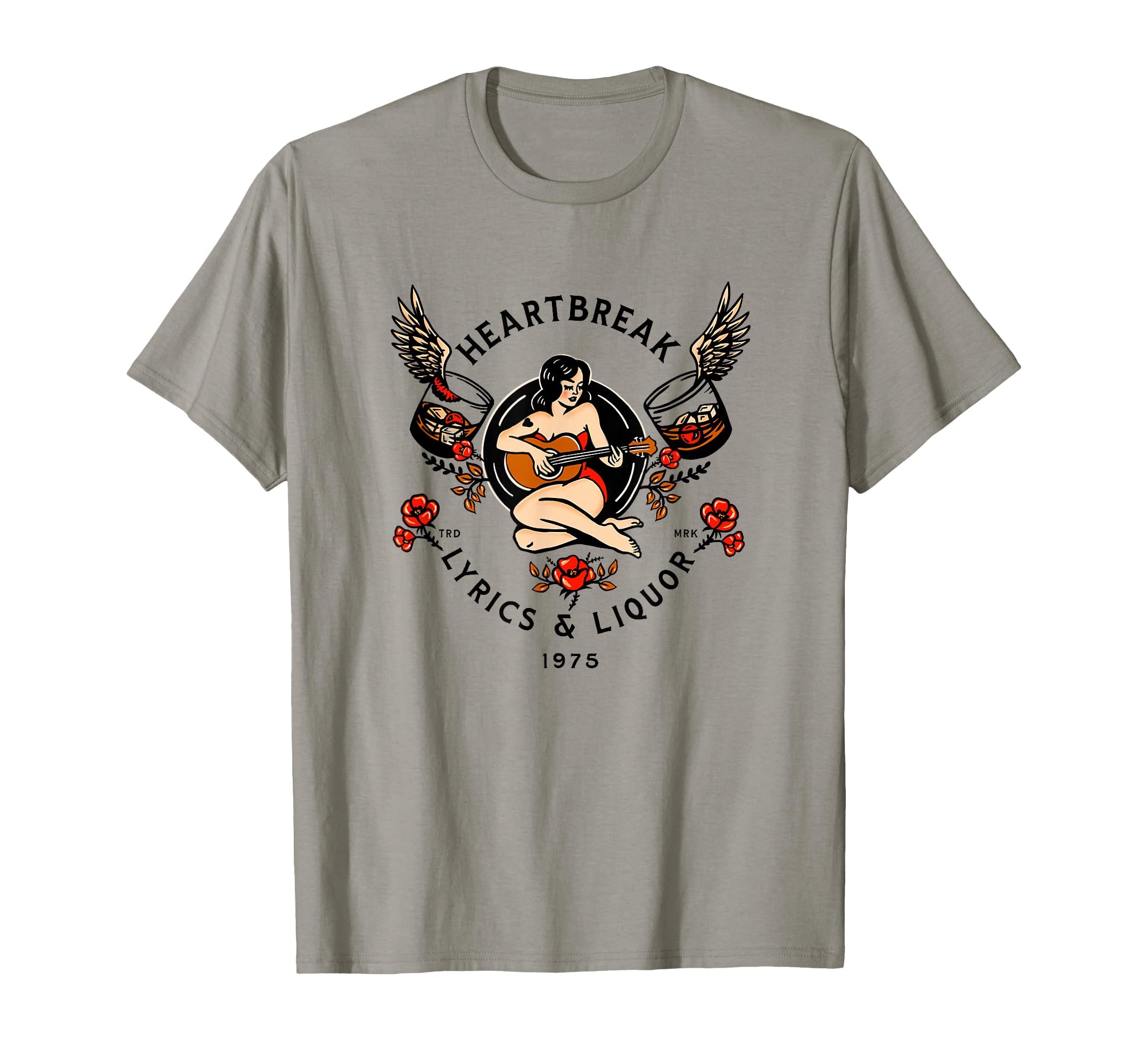 Heartbreak Lyrics Liquor Pinup Guitar T-Shirt - Graphic Print Men Women - T-Shirt, Sweatshirt, Hoodie