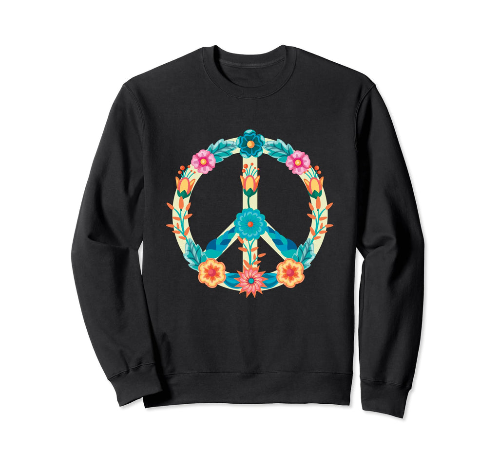 Floral Peace Sign Hippie Vibes Boho Sweatshirt - Unique Graphic Men Women - T-Shirt, Sweatshirt, Hoodie