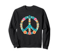 Floral Peace Sign Hippie Vibes Boho Sweatshirt - Unique Graphic Men Women - T-Shirt, Sweatshirt, Hoodie