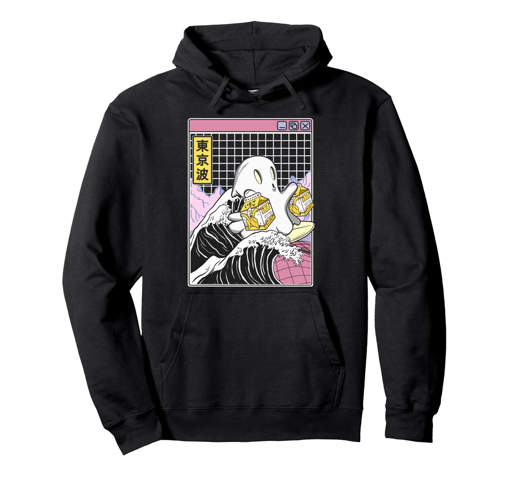 Surfing Ghost Banana Milk Cartons Hoodie - Aesthetic Graphic for Adults - T-Shirt, Sweatshirt, Hoodie