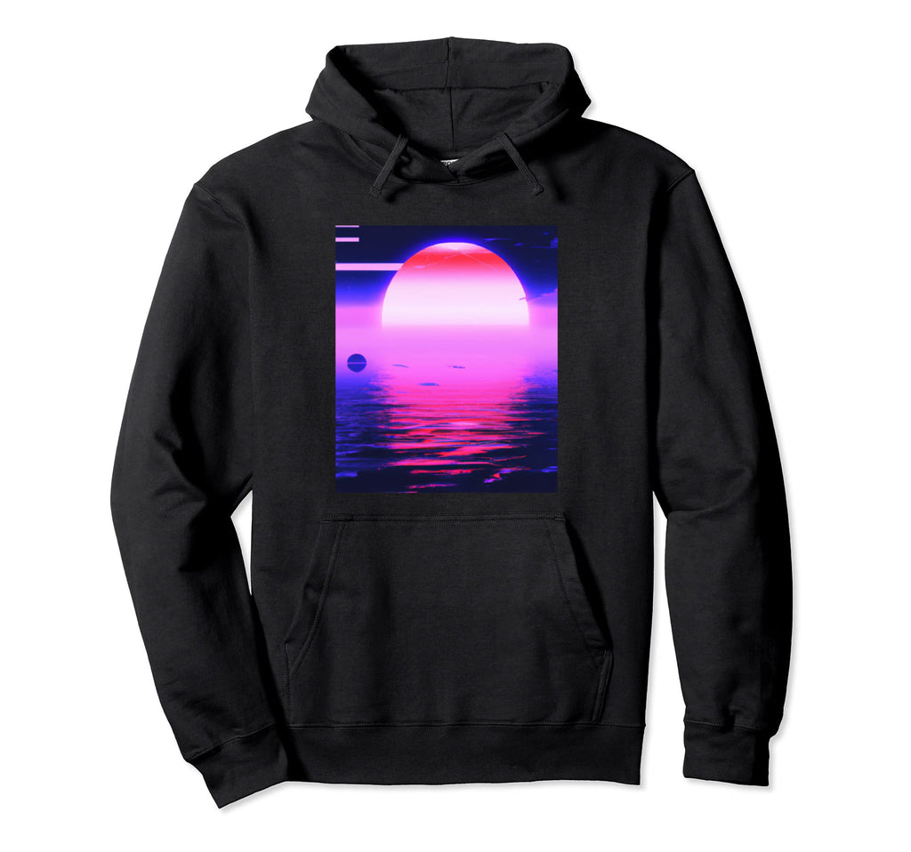 Vaporwave Sun Synthwave Sunset Aesthetic Hoodie - Custom Art Print Unisex - T-Shirt, Sweatshirt, Hoodie