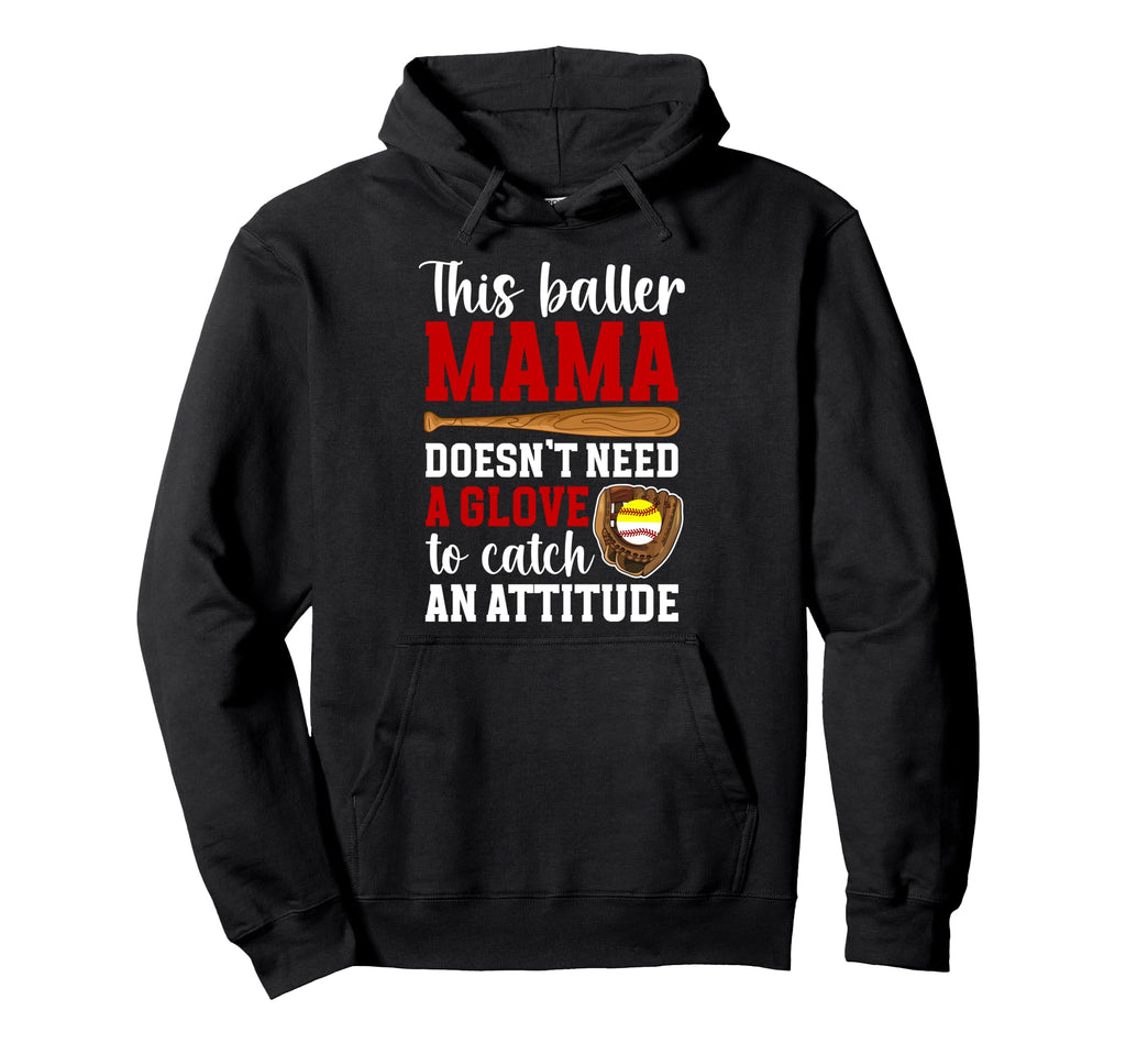 Baller Mama Funny Baseball Softball Mom Hoodie - Novelty Apparel for Adults - T-Shirt, Sweatshirt, Hoodie