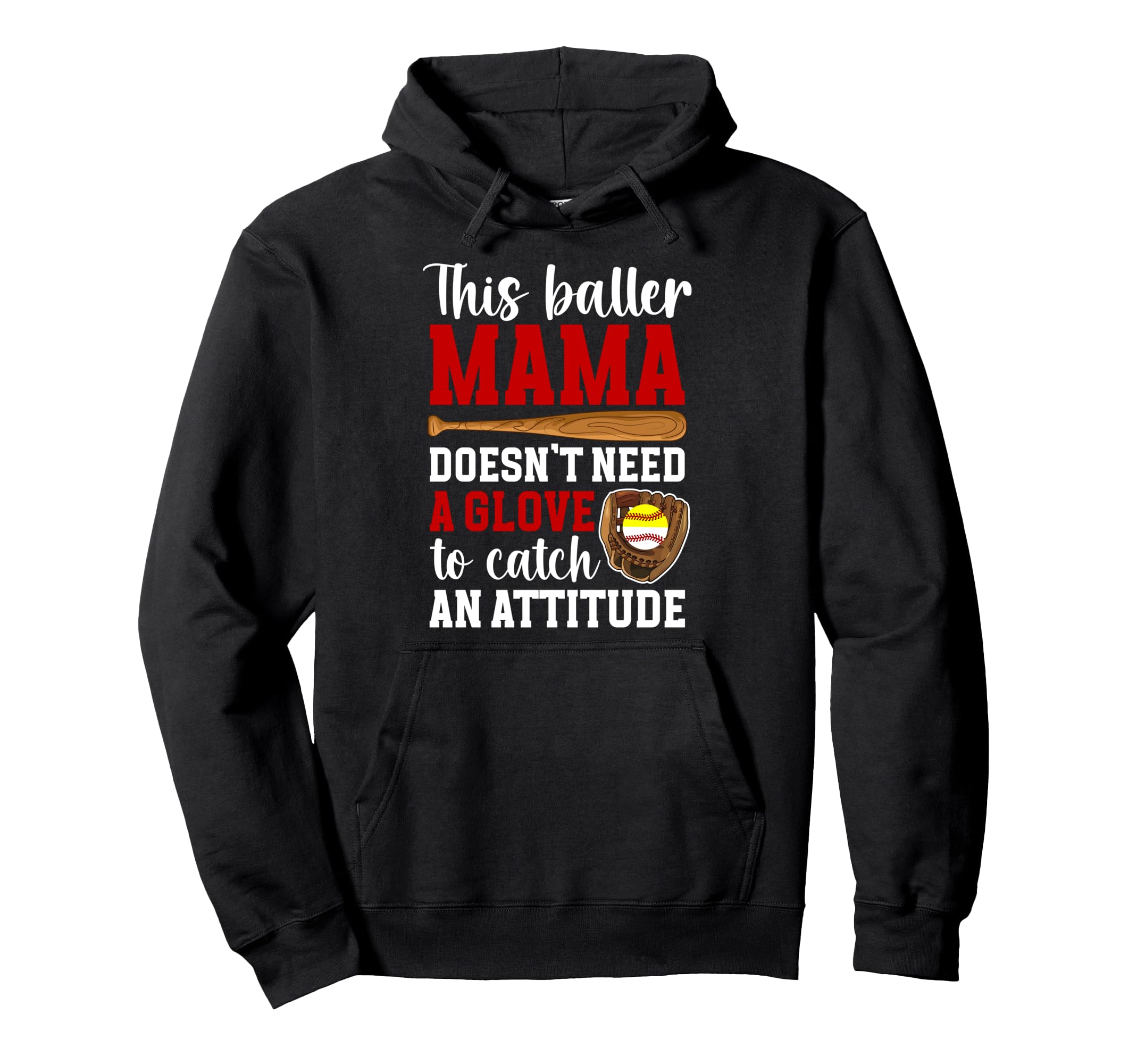 Baller Mama Funny Baseball Softball Mom Hoodie - Novelty Apparel for Adults - T-Shirt, Sweatshirt, Hoodie