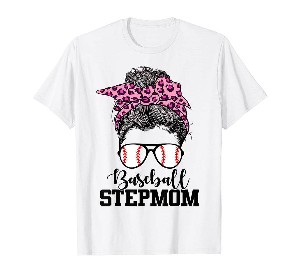Baseball Stepmom Messy Bun Leopard T-Shirt - Fun Novelty Design for Adults - T-Shirt, Sweatshirt, Hoodie
