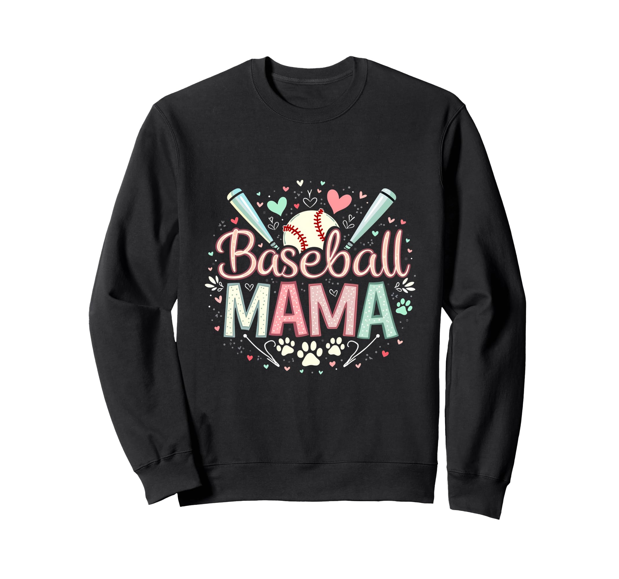 Baseball Mama Sports Heart Paw Sweatshirt - Minimalist Print Men Women - T-Shirt, Sweatshirt, Hoodie