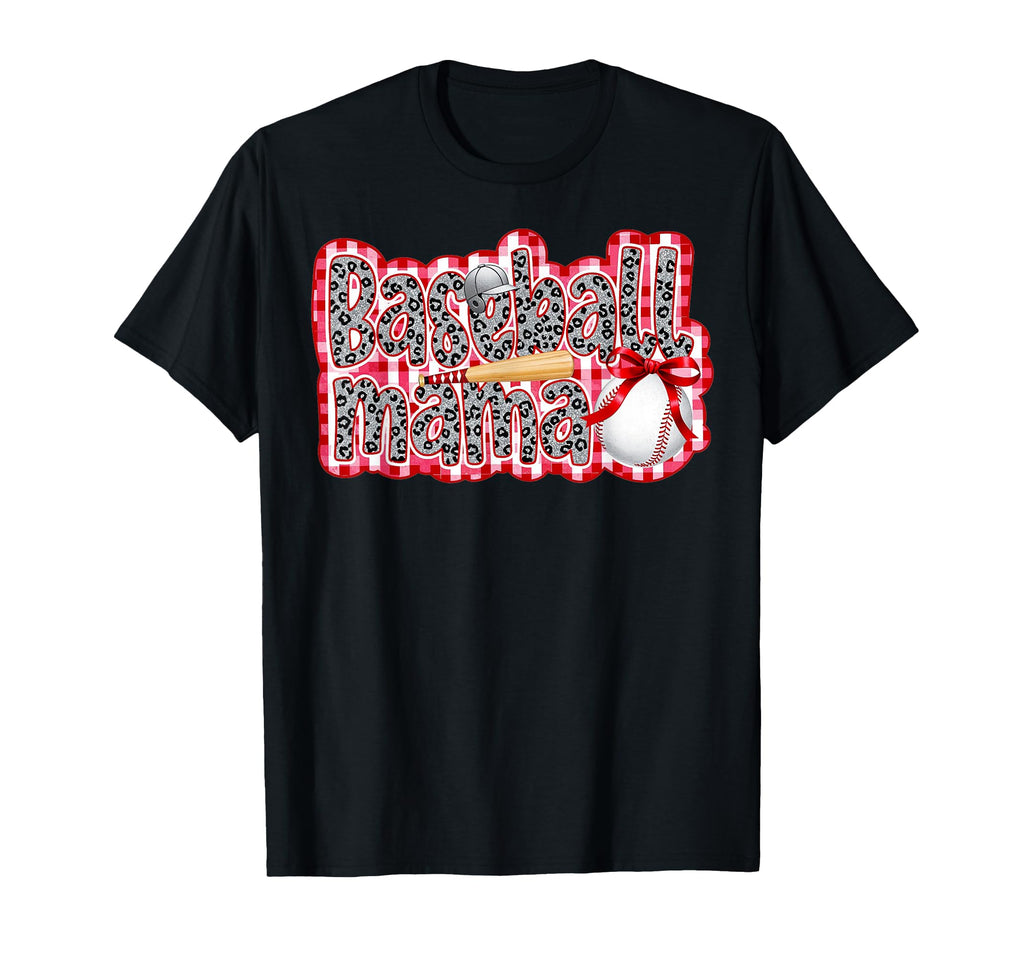 Baseball Mama Coquette Bow Checkered T-Shirt - Custom Art Print Unisex - T-Shirt, Sweatshirt, Hoodie