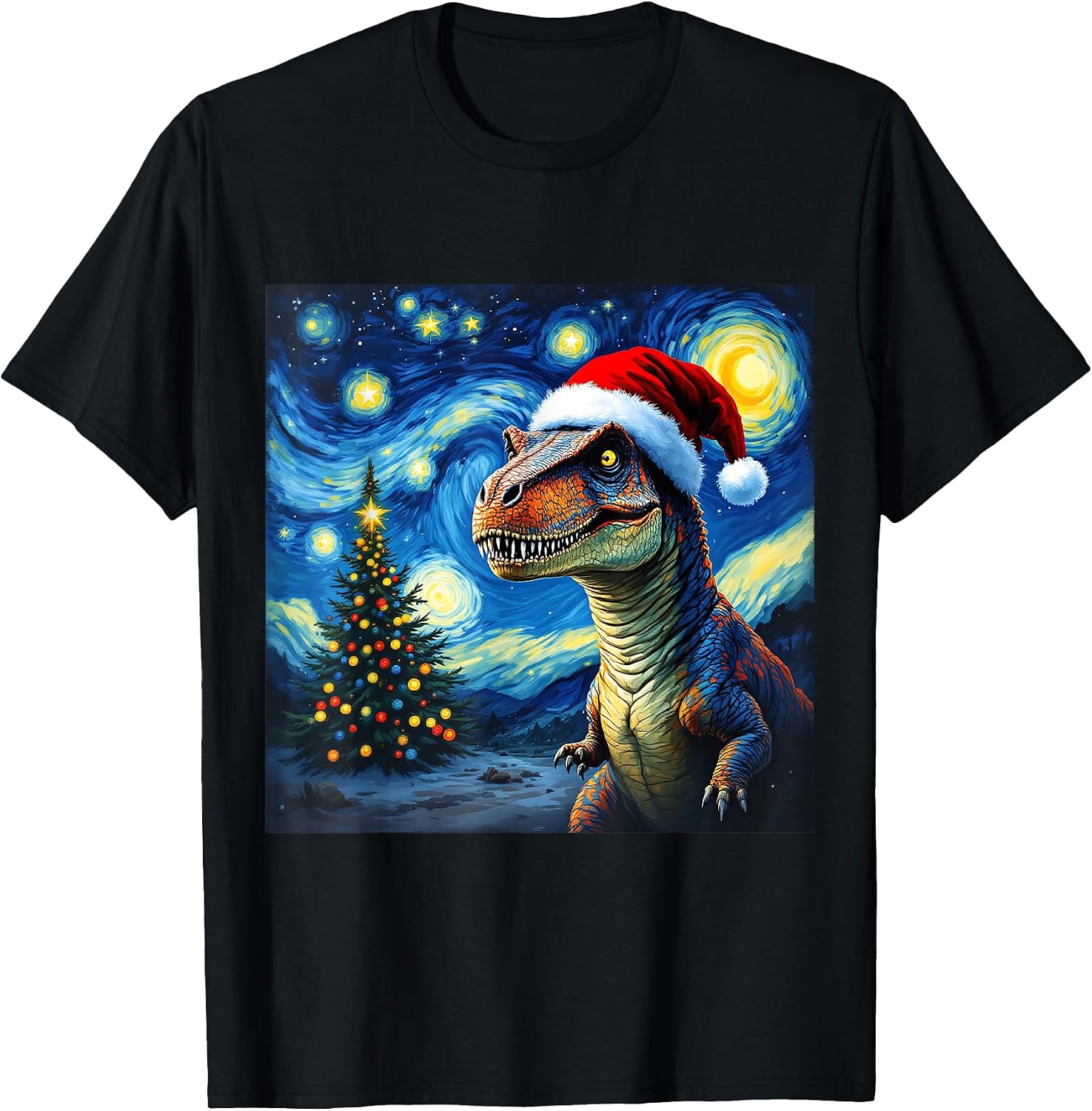 Ancient Reptile Christmas Van Gogh Starry Night - Adult & Kids T-Shirts, Sweatshirts & Hoodies apparel design preview 1