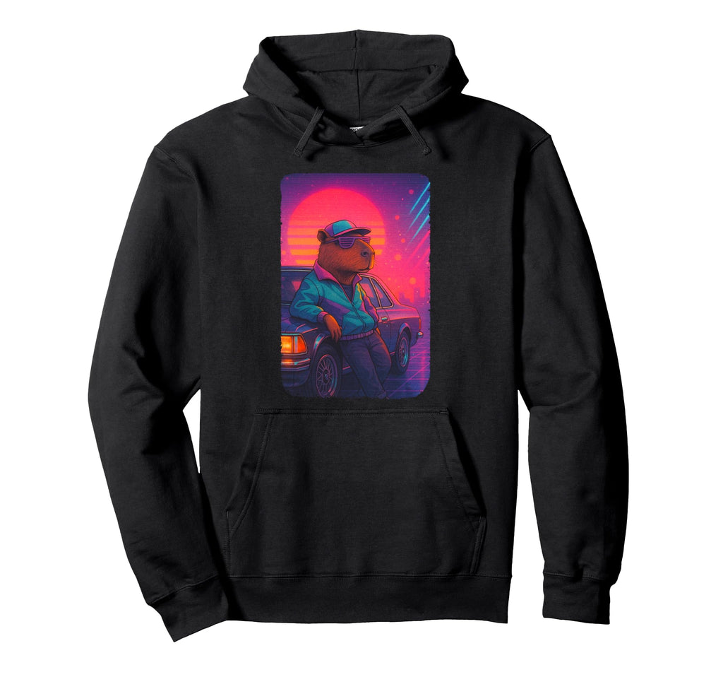 80S Capybara Vaporwave Sunset Aesthetic Hoodie - Graphic Print for Adults - T-Shirt, Sweatshirt, Hoodie