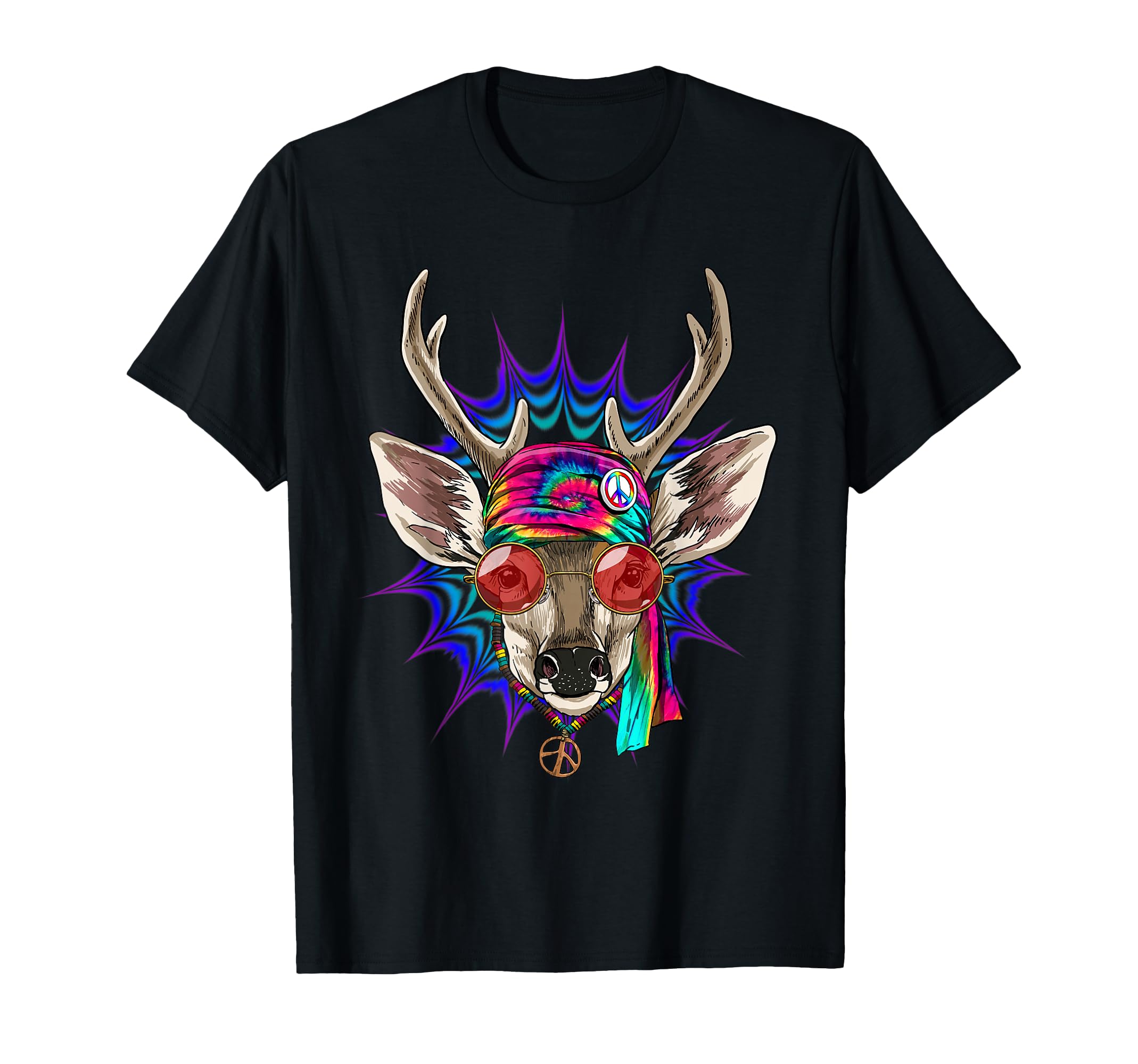 Tie Dye Hippie Deer Hippiness Peace Love T-Shirt - Graphic Print Unisex - T-Shirt, Sweatshirt, Hoodie