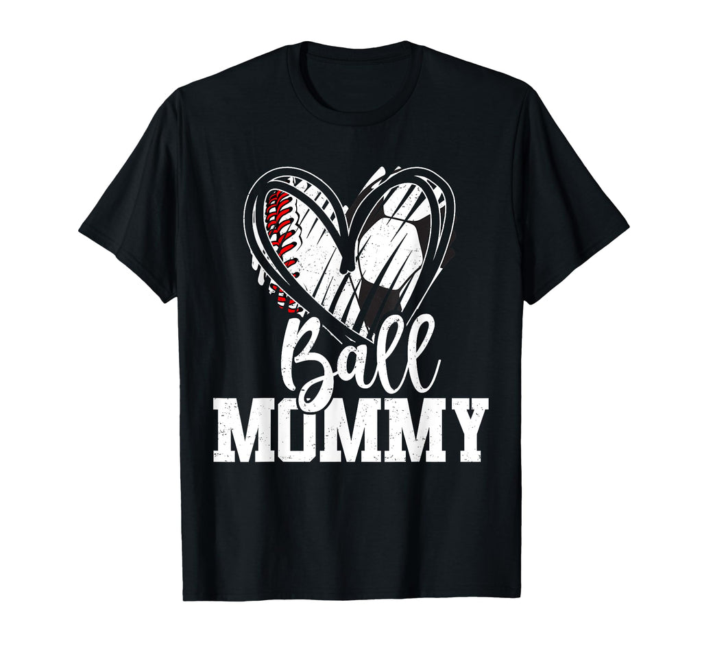 Ball Mom Heart Baseball Soccer Ball T-Shirt - Minimalist Print Unisex - T-Shirt, Sweatshirt, Hoodie