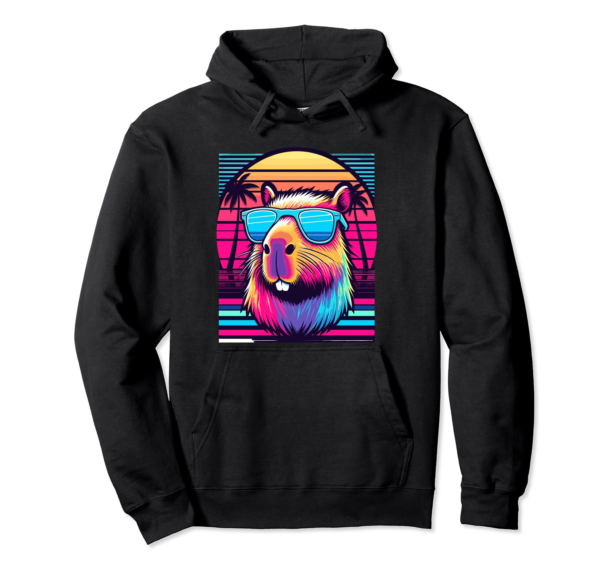 Funny Capybara Rodent Vaporwave Hoodie - Novelty Apparel Men Women - T-Shirt, Sweatshirt, Hoodie