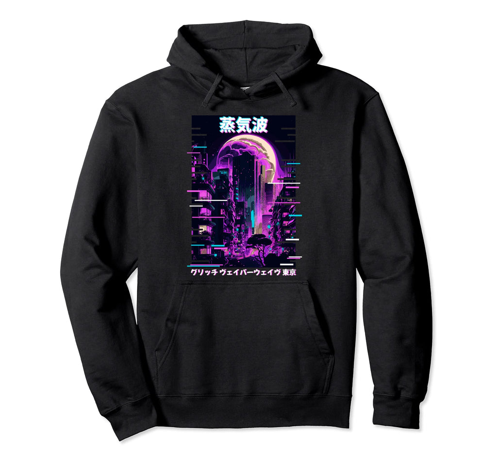 Glitch Cityscape Vaporwave Futurism Tokyo Hoodie - Custom Art Print Unisex - T-Shirt, Sweatshirt, Hoodie