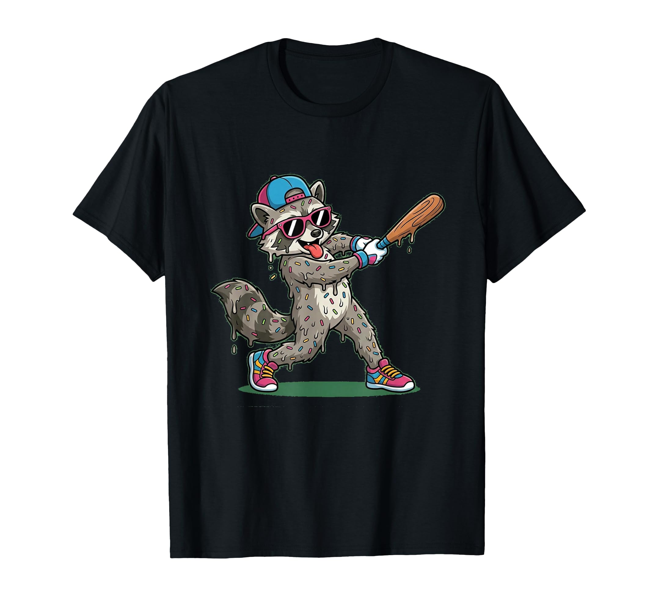 Funny Baseball Raccoon Donut Sprinkle T-Shirt - Novelty Apparel Men Women - T-Shirt, Sweatshirt, Hoodie