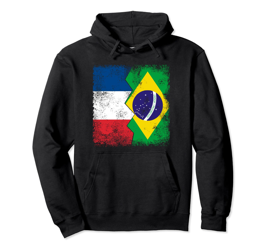 France Brazil Flags Half Brazilian French Hoodie - Minimalist Print Unisex - T-Shirt, Sweatshirt, Hoodie
