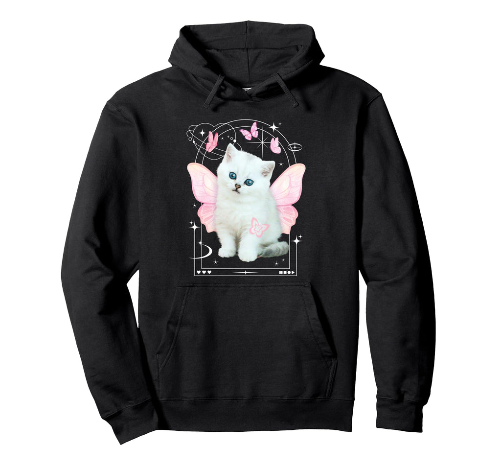 Y2K Aesthetic Cat Butterfly Fairy Hoodie - Aesthetic Graphic for Adults - T-Shirt, Sweatshirt, Hoodie
