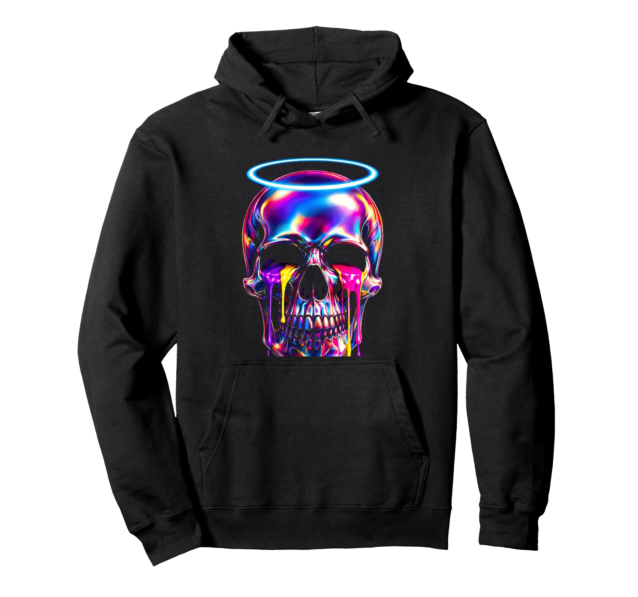 Dripping Skull Halo Vaporwave Hoodie - Casual Everyday Wear for Adults - T-Shirt, Sweatshirt, Hoodie