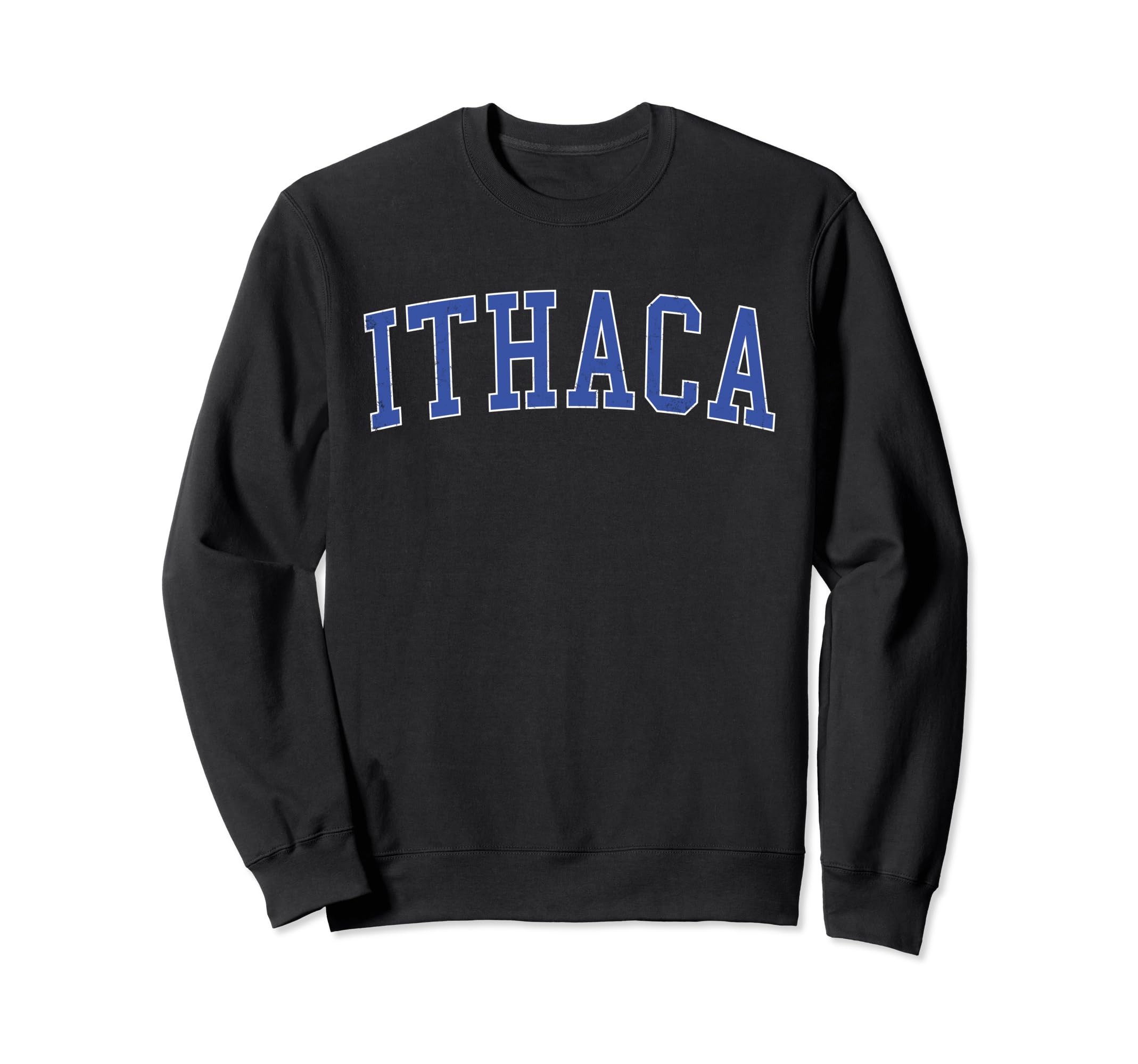 Ithaca Ny Distressed Blue Varsity Sweatshirt - Aesthetic Graphic for Adults - T-Shirt, Sweatshirt, Hoodie