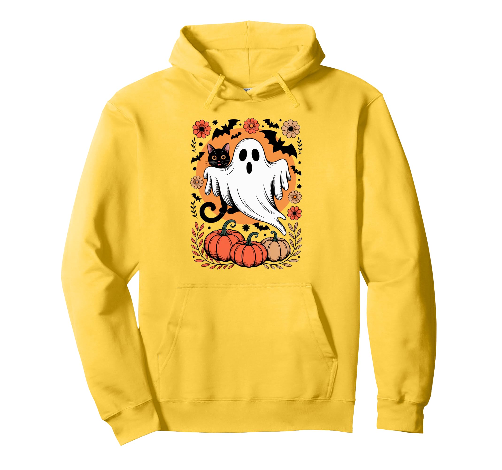 Boho Halloween Cat Ghost Groovy Spooky Hoodie - Minimalist Print Unisex - T-Shirt, Sweatshirt, Hoodie
