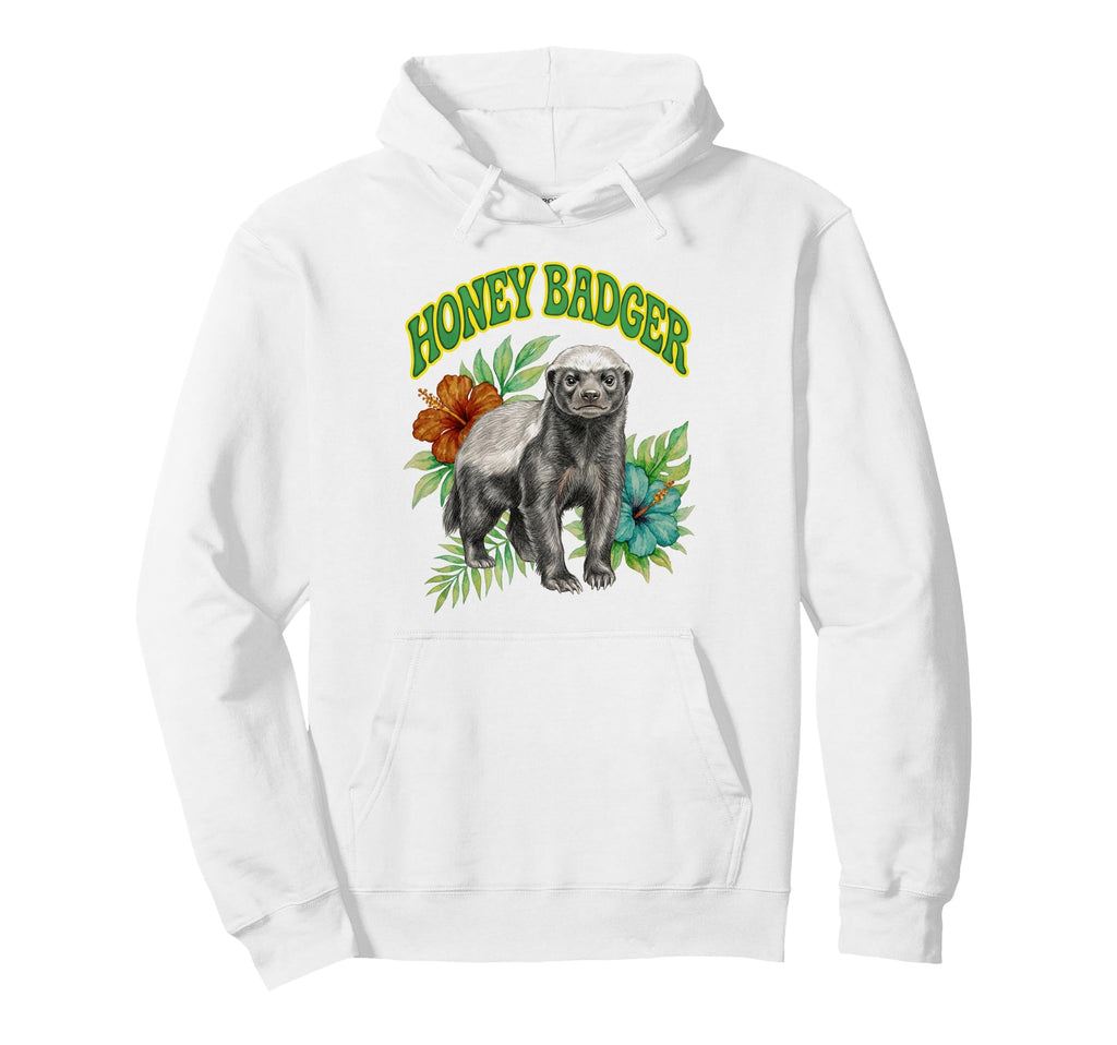 Honey Badger Groovy Floral Watercolor Hoodie - Unique Graphic Men Women - T-Shirt, Sweatshirt, Hoodie