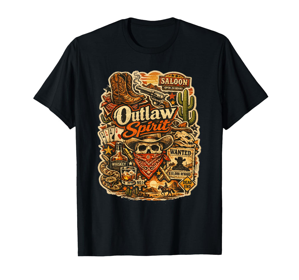 Outlaw Spirit Western Cowboy Collage T-Shirt - Trendy Graphic Unisex - T-Shirt, Sweatshirt, Hoodie