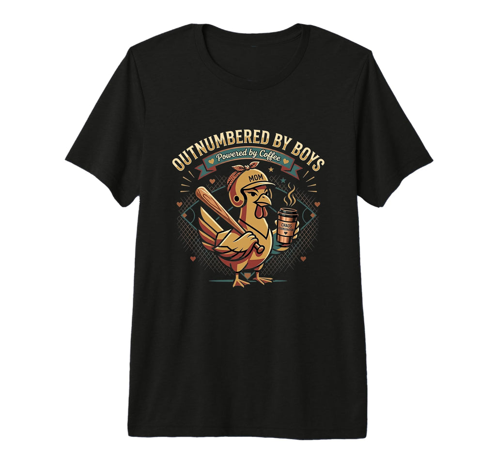 Outnumbered Powered Coffee Baseball Mom T-Shirt - Trendy Graphic Unisex - T-Shirt, Sweatshirt, Hoodie