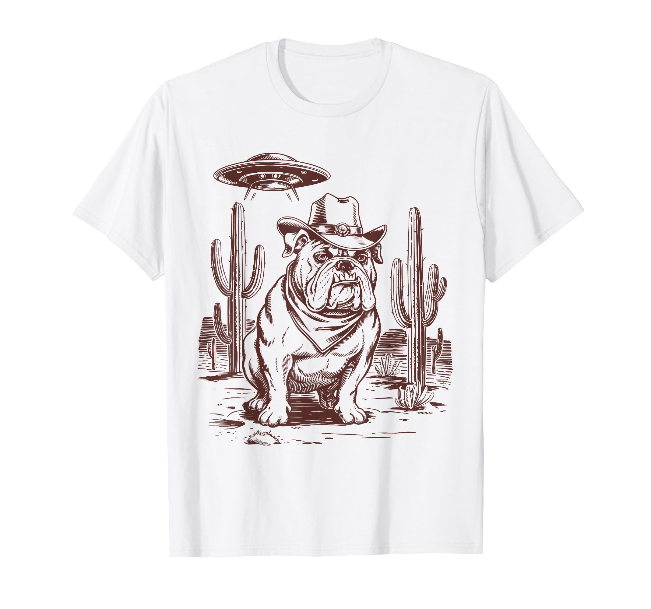 Bulldog Ufo Western Alien 90S Cowboy T-Shirt - Unique Graphic Unisex - T-Shirt, Sweatshirt, Hoodie