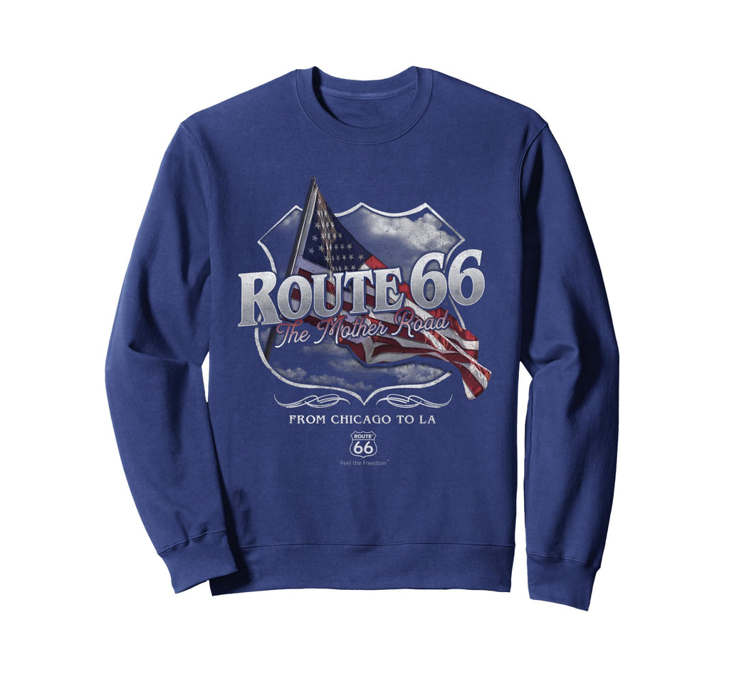Route 66 Mother Road American Flag Sweatshirt - Unique Graphic Men Women - T-Shirt, Sweatshirt, Hoodie