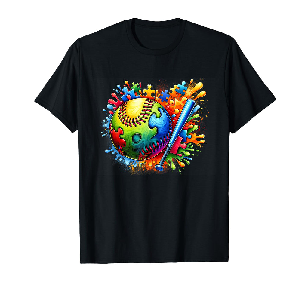 Colorful Softball Autism Awareness Autistic T-Shirt - Unique Graphic Unisex - T-Shirt, Sweatshirt, Hoodie