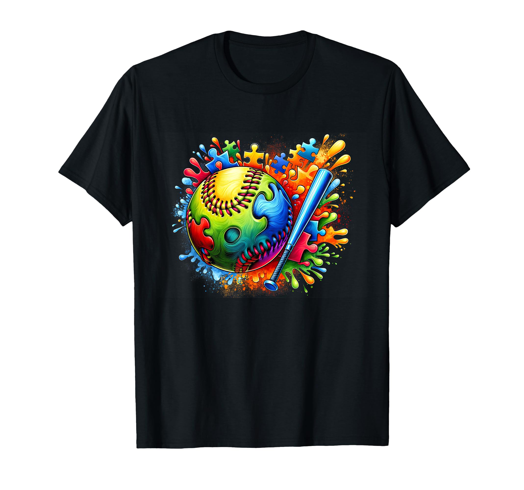 Colorful Softball Autism Awareness Autistic T-Shirt - Unique Graphic Unisex - T-Shirt, Sweatshirt, Hoodie