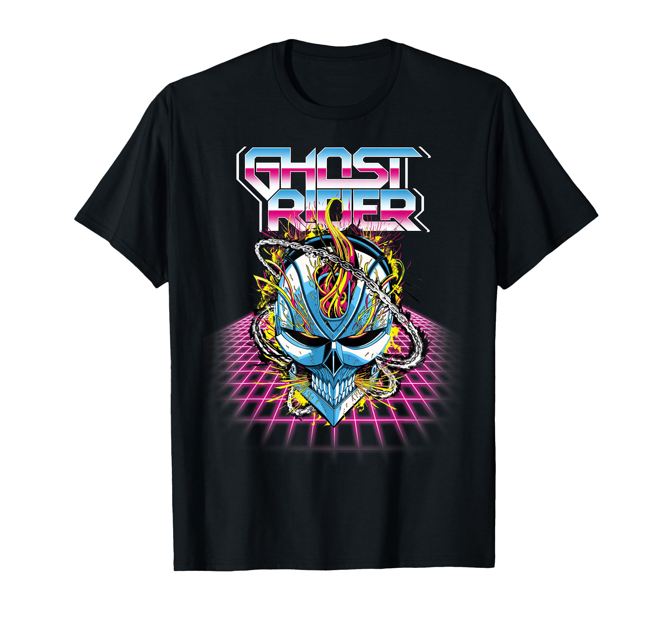 Marvel Ghost Rider Super 80S Neon Grid T-Shirt - Unique Graphic Unisex - T-Shirt, Sweatshirt, Hoodie