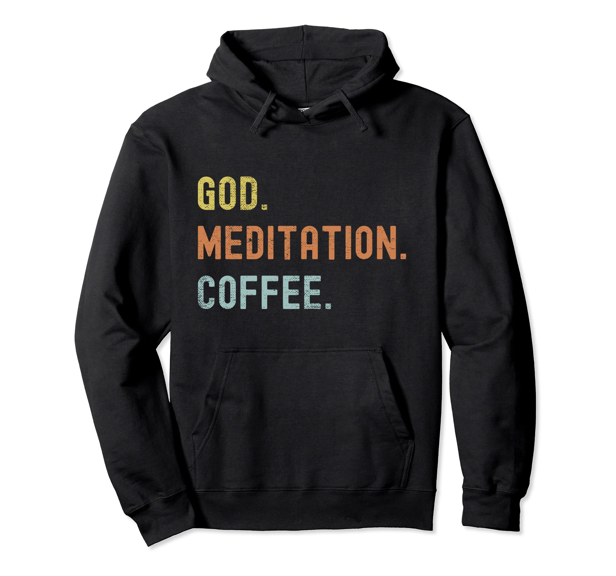 Vintages Meditation And Coffee Distressed Hoodie - Custom Art Print Unisex - T-Shirt, Sweatshirt, Hoodie