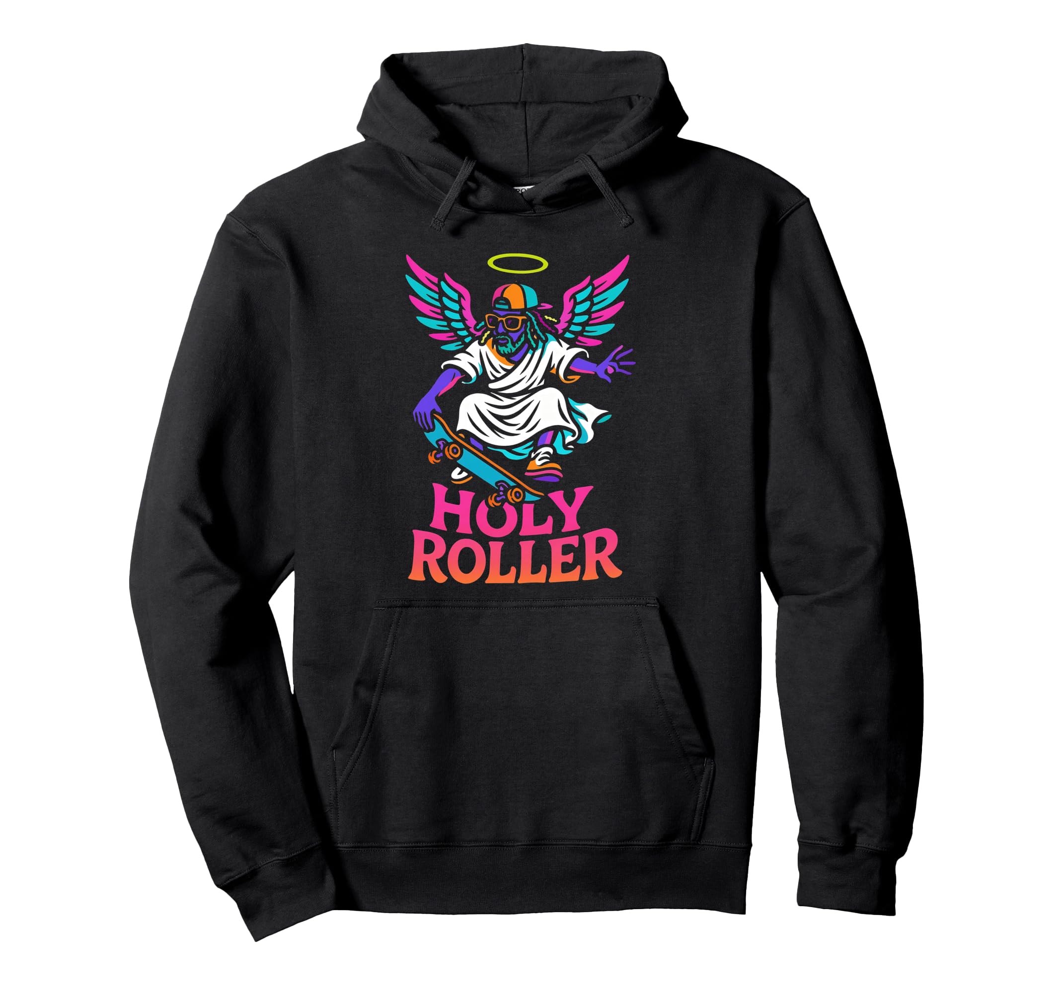Holy Roller Skateboarding Jesus Colorful Hoodie - Graphic Print for Adults - T-Shirt, Sweatshirt, Hoodie
