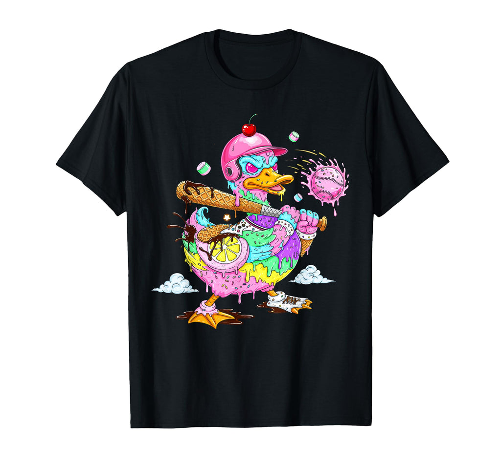 Baseball Duck Drip Ice Cream Drip Duck T-Shirt - Minimalist Print Unisex - T-Shirt, Sweatshirt, Hoodie