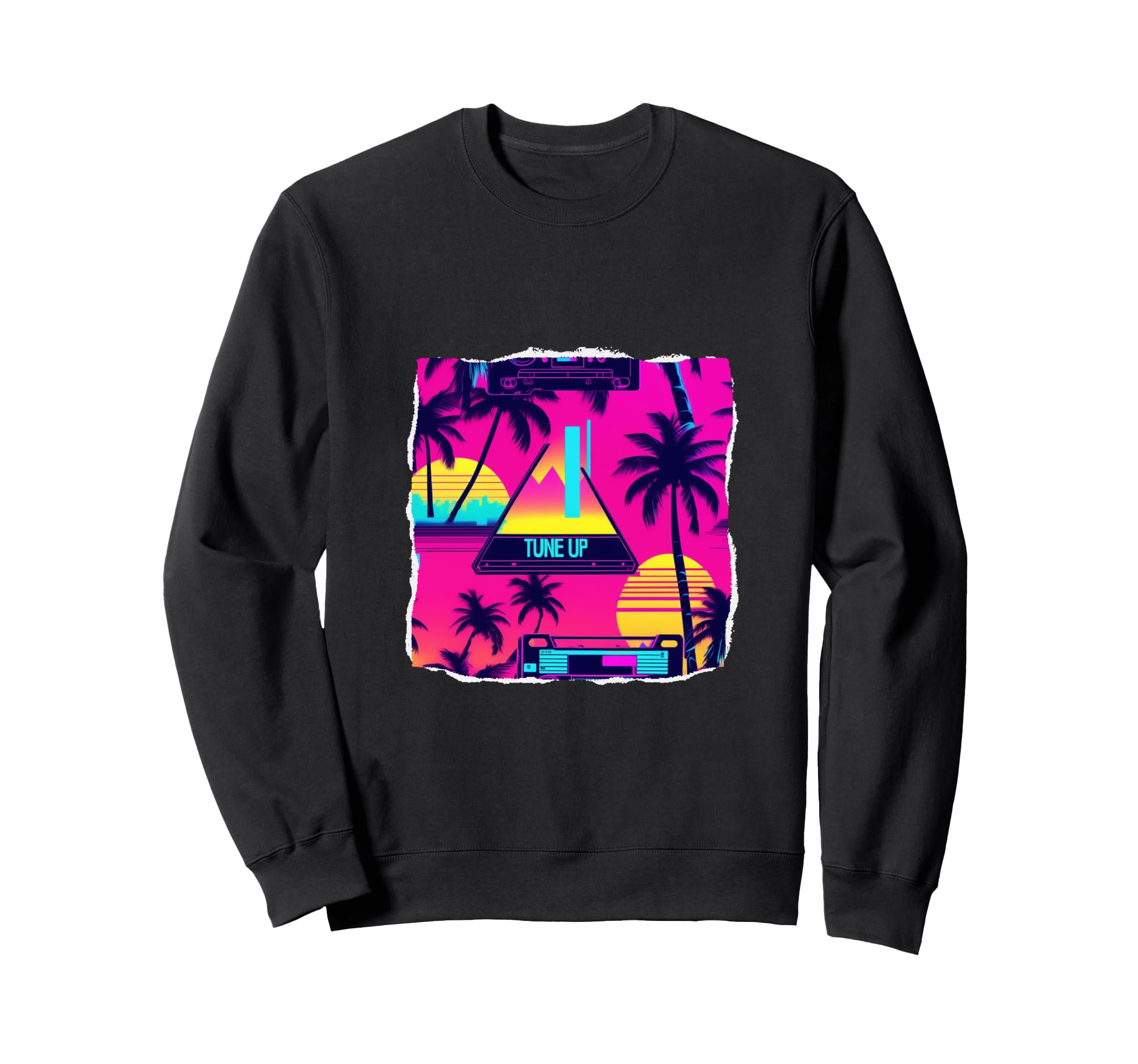 80S Neon Art Geometric Palm Tree Sweatshirt - Aesthetic Graphic for Adults - T-Shirt, Sweatshirt, Hoodie