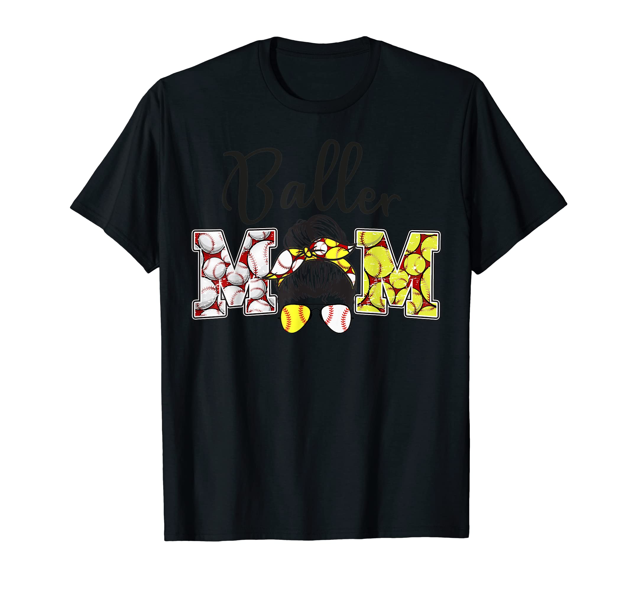 Baller Mom Messy Bun Funny Softball T-Shirt - Aesthetic Graphic Men Women - T-Shirt, Sweatshirt, Hoodie