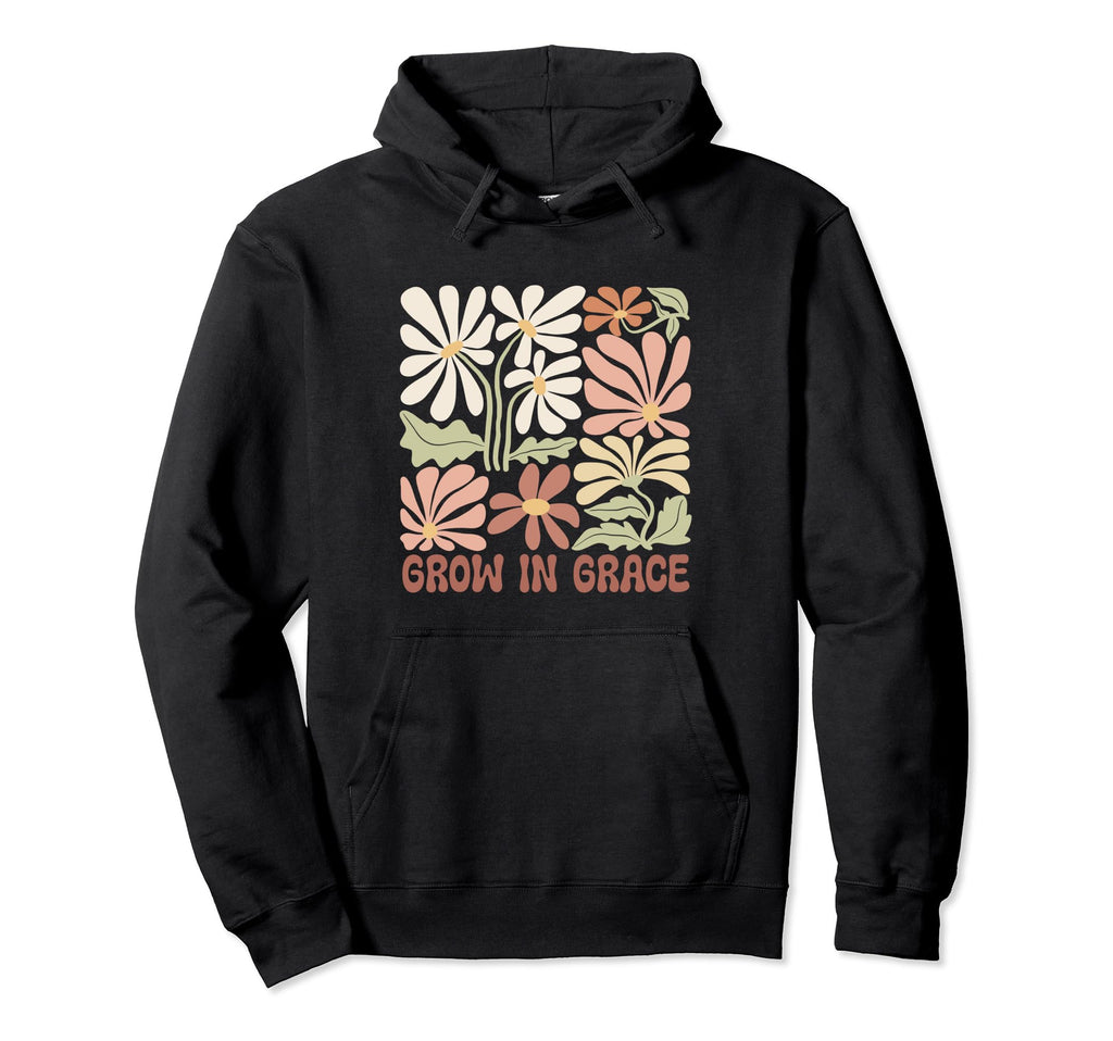 Boho Minimalistic Grow Grace Floral Hoodie - Streetwear Style for Adults - T-Shirt, Sweatshirt, Hoodie