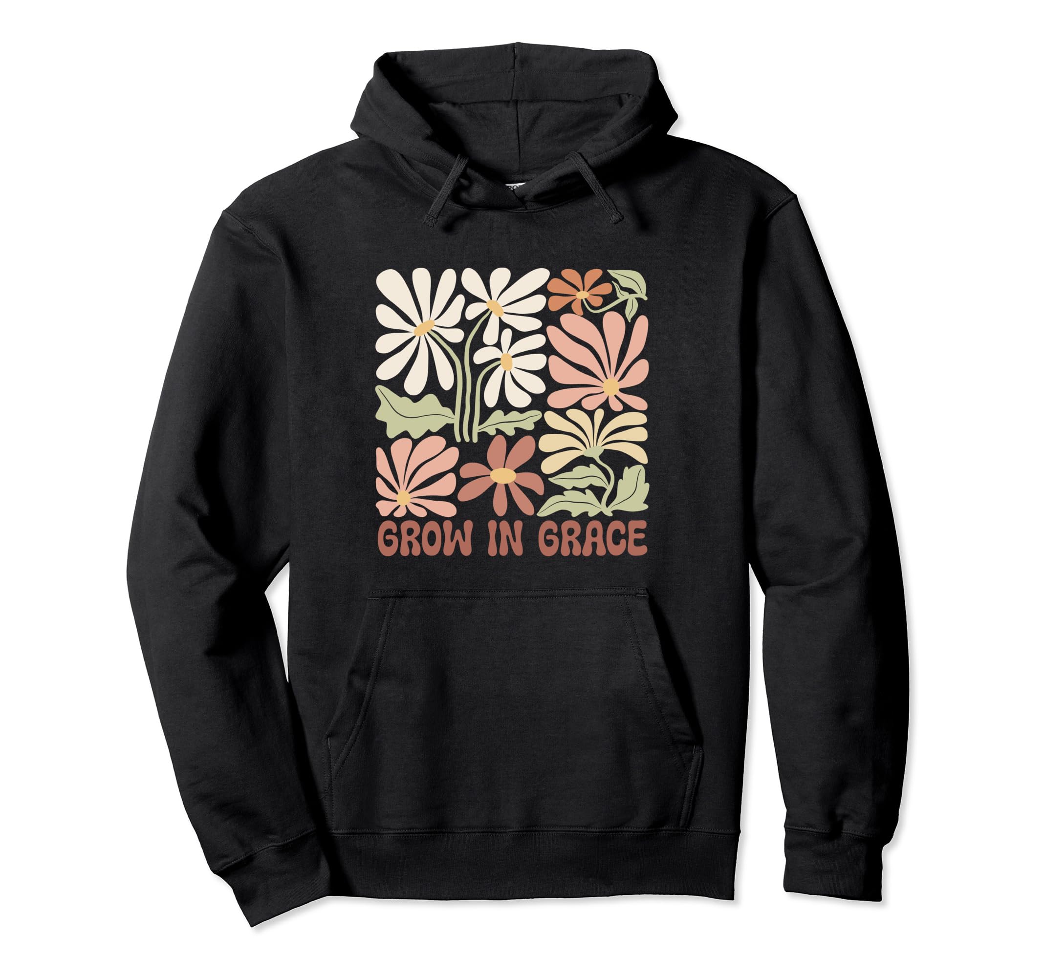 Boho Minimalistic Grow Grace Floral Hoodie - Streetwear Style for Adults - T-Shirt, Sweatshirt, Hoodie