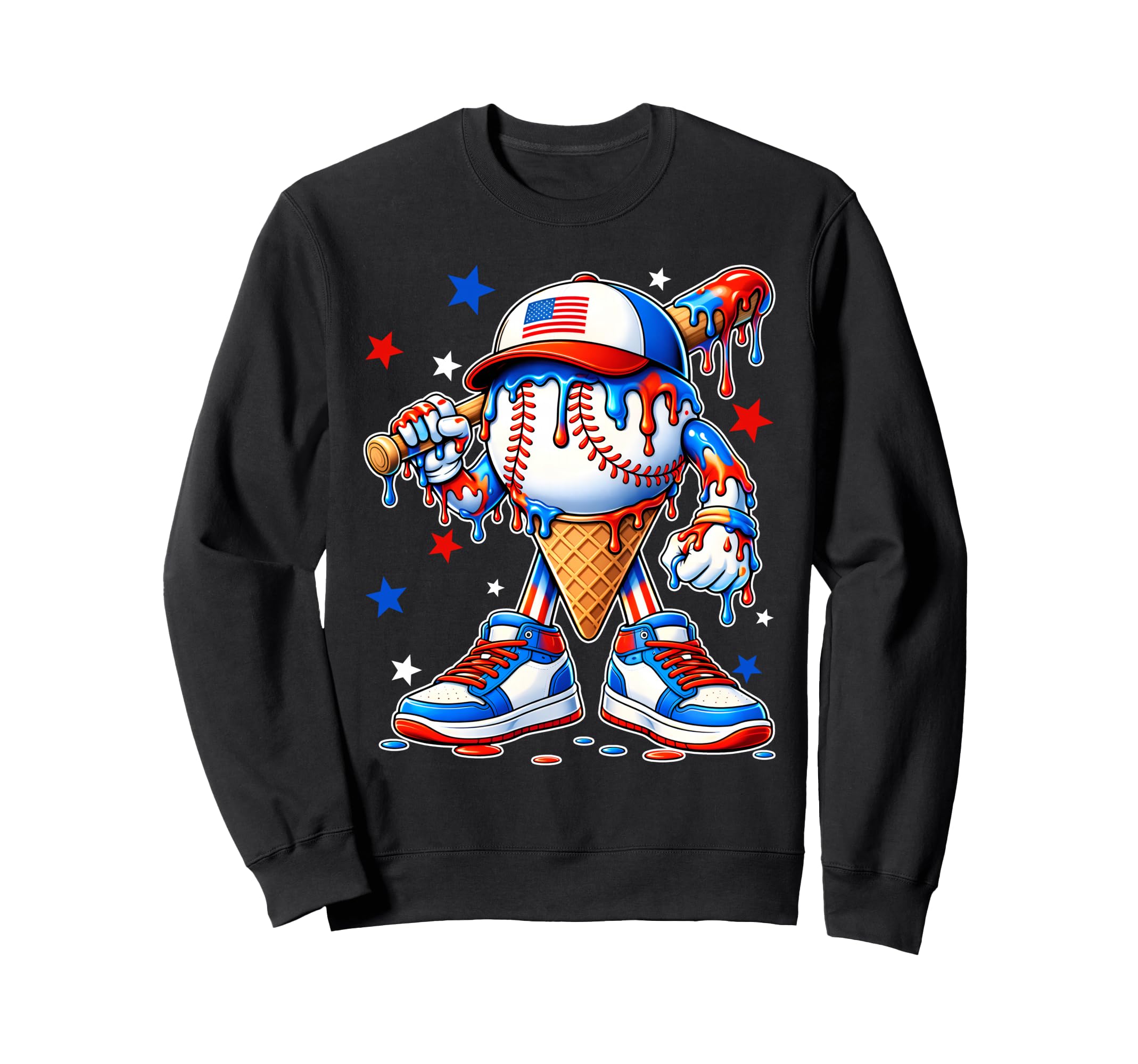Baseball Usa Flag 4Th July Ice Sweatshirt - Trendy Graphic for Adults - T-Shirt, Sweatshirt, Hoodie