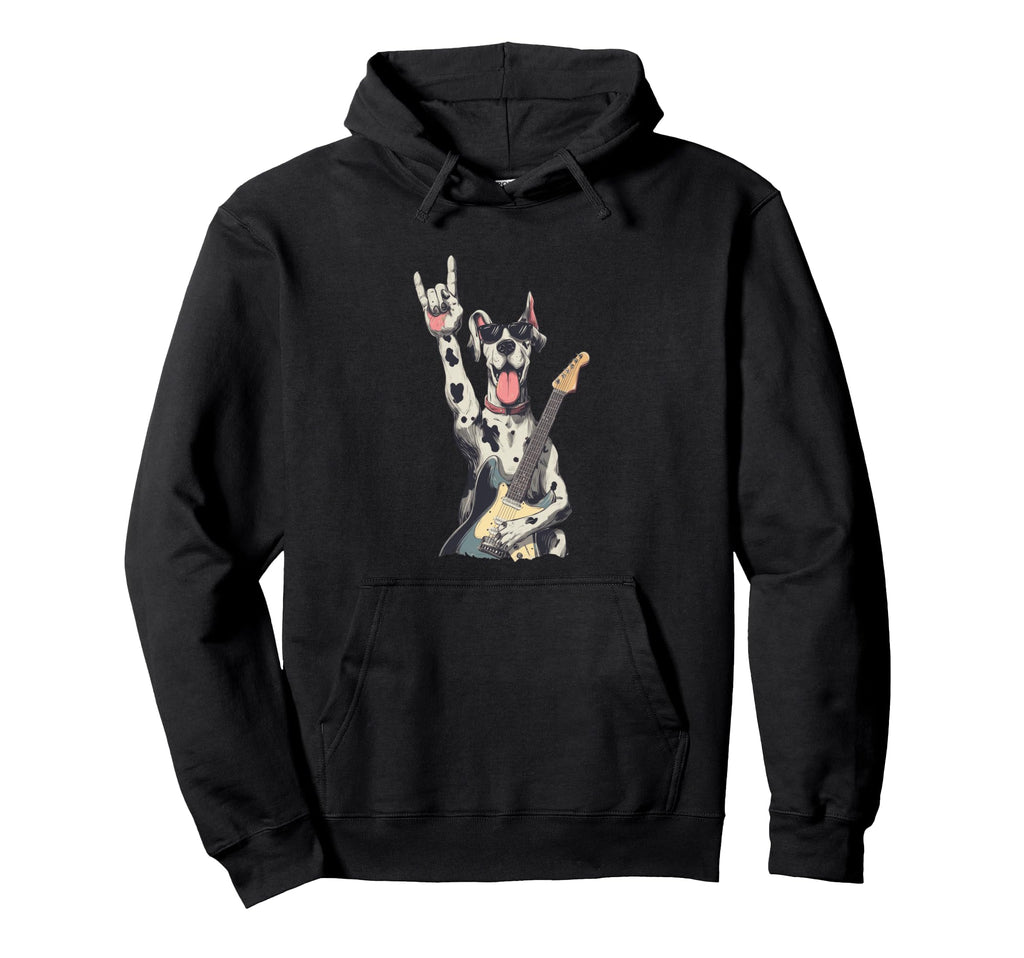 Great Dane Dog Guitar Solo Rockstar Rock Hoodie - Aesthetic Graphic Unisex - T-Shirt, Sweatshirt, Hoodie