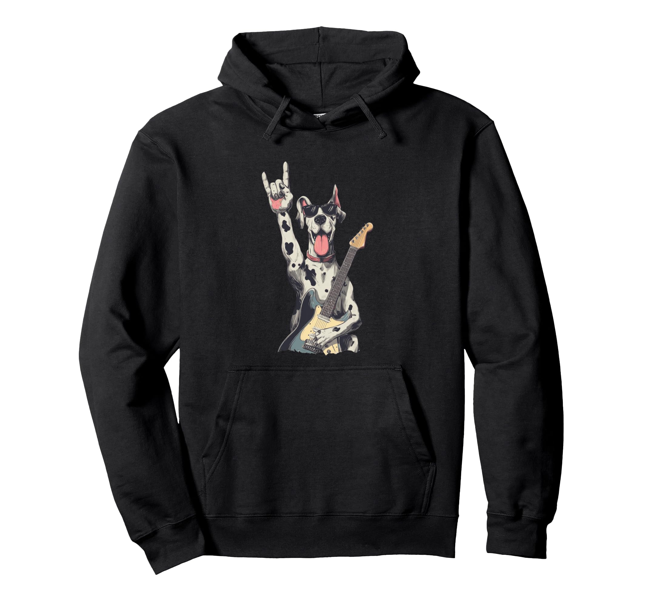 Great Dane Dog Guitar Solo Rockstar Rock Hoodie - Aesthetic Graphic Unisex - T-Shirt, Sweatshirt, Hoodie