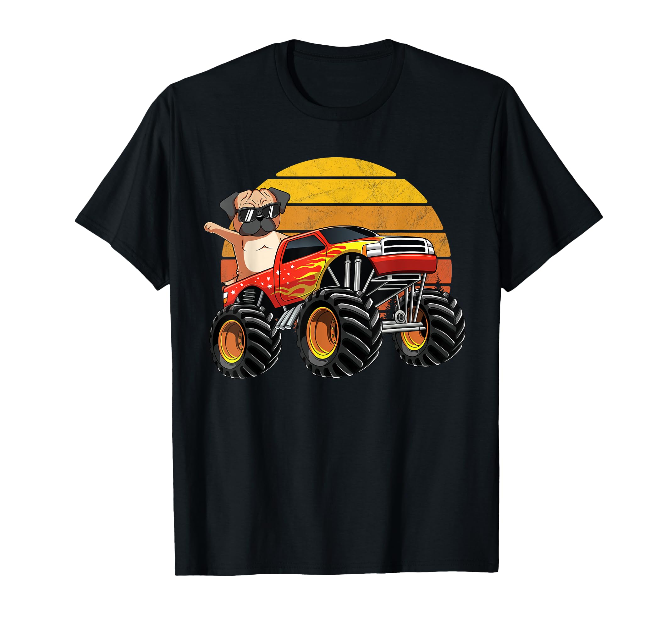 Monster Truck Pug Dog Sunset T-Shirt - Aesthetic Graphic Men Women - T-Shirt, Sweatshirt, Hoodie