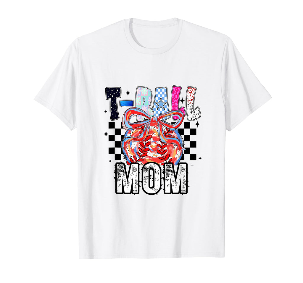 T Ball Baseball Checkered Mom T-Shirt - Fun Novelty Design for Adults - T-Shirt, Sweatshirt, Hoodie