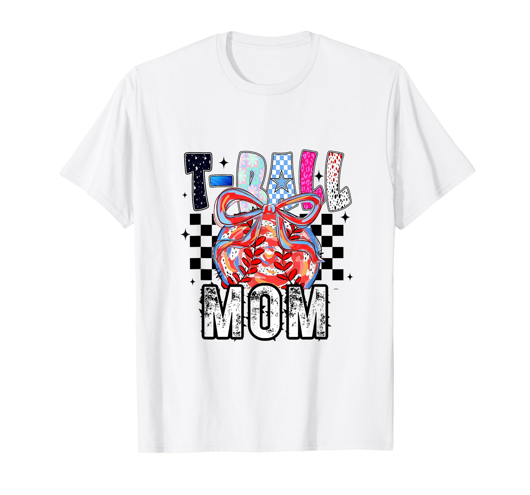 T Ball Baseball Checkered Mom T-Shirt - Fun Novelty Design for Adults - T-Shirt, Sweatshirt, Hoodie