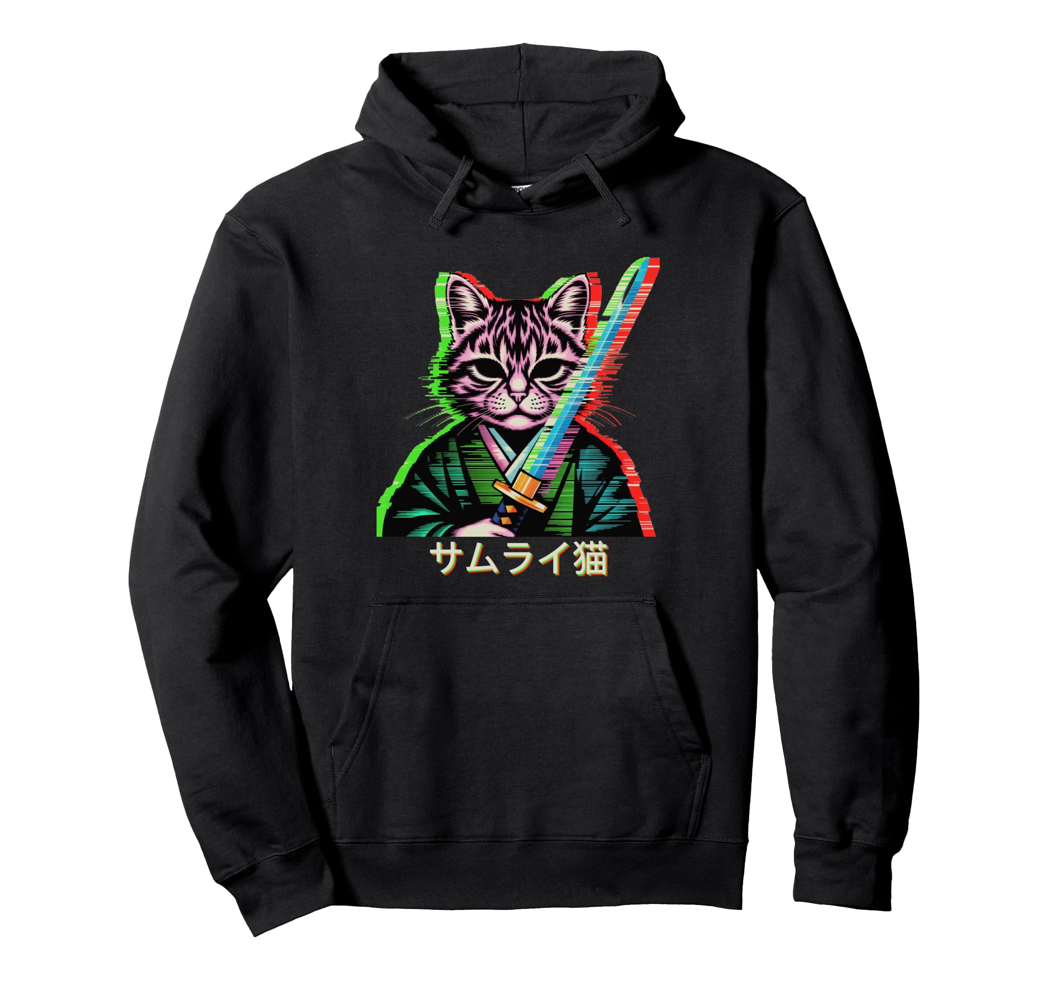 Japanese Vaporwave Samurai Cat Vaporwave Hoodie - Custom Art Print Unisex - T-Shirt, Sweatshirt, Hoodie