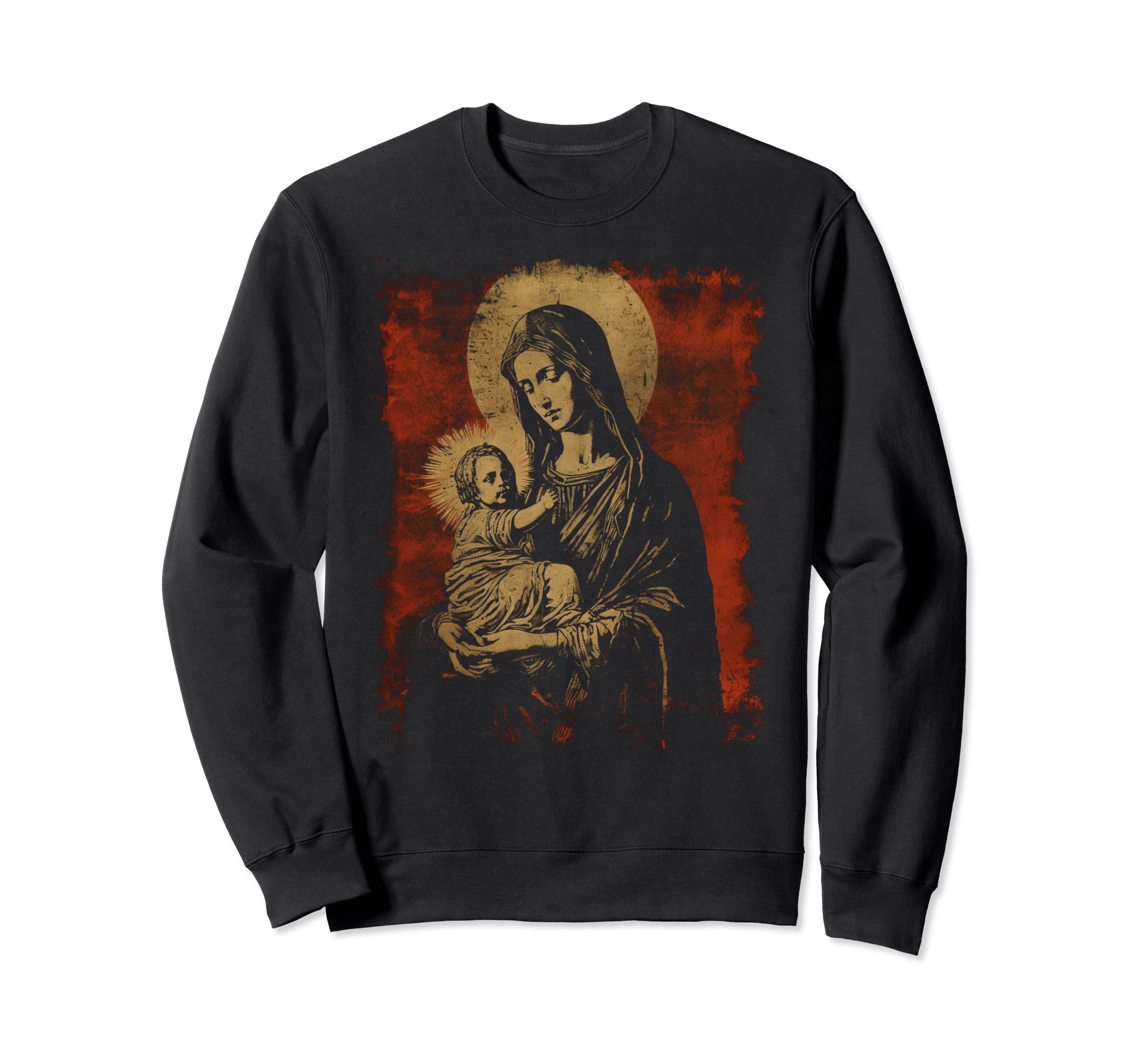 Mary Jesus Distressed 90S Goth Grunge Sweatshirt - Graphic Print Men Women - T-Shirt, Sweatshirt, Hoodie
