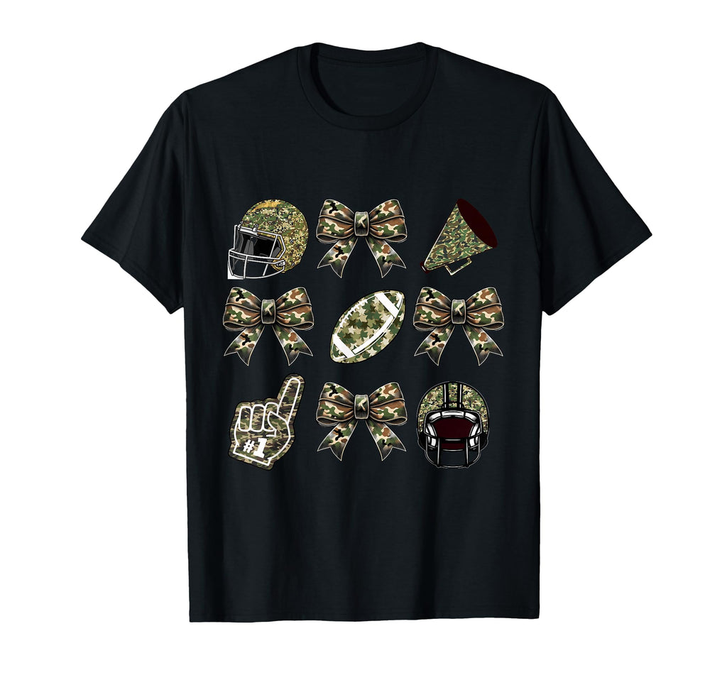 Camo Football Coquette Bow Football T-Shirt - Minimalist Print Men Women - T-Shirt, Sweatshirt, Hoodie