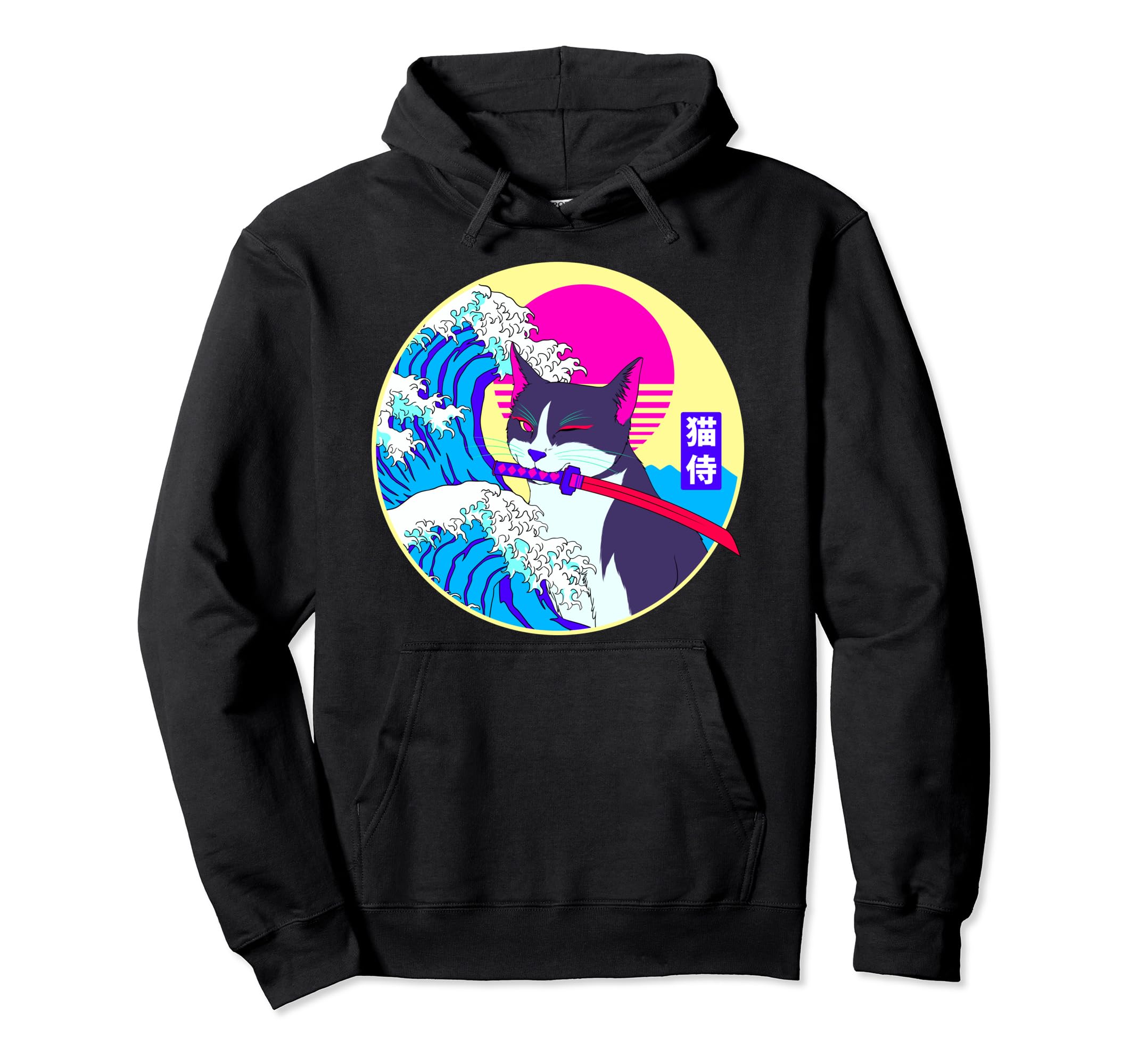 Samurai Cat Great Wave Japanese Hoodie - Casual Everyday Wear Unisex - T-Shirt, Sweatshirt, Hoodie