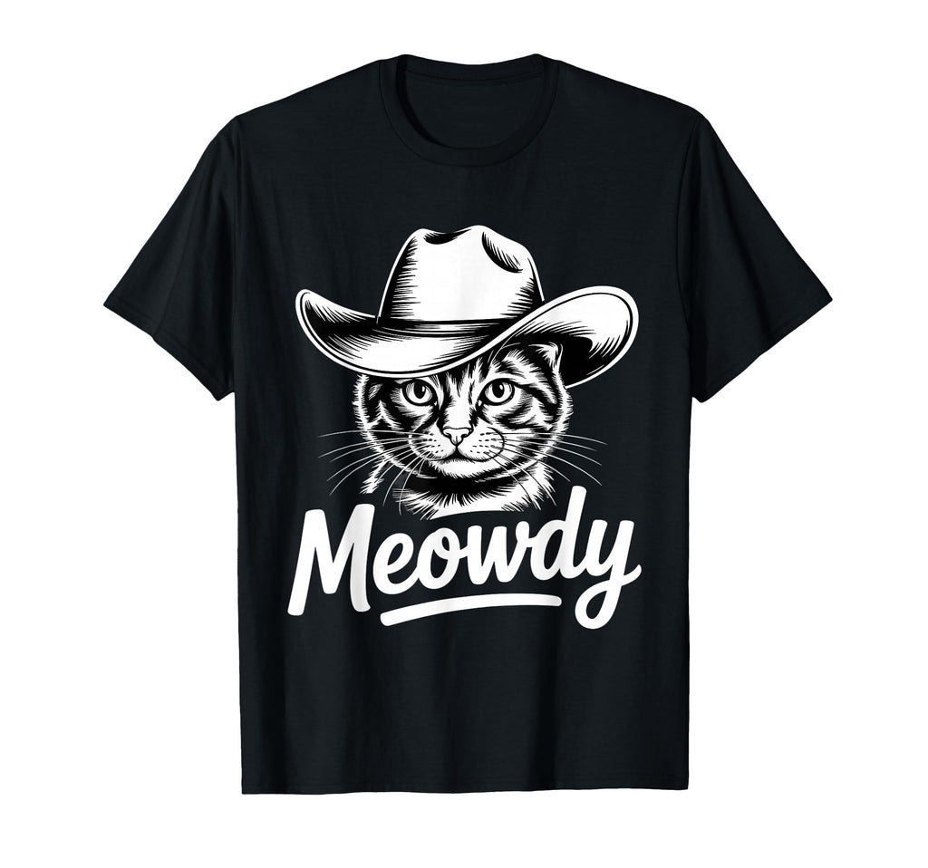 Meowdy Cat Cowboy Cat Country Western T-Shirt - Novelty Apparel for Adults - T-Shirt, Sweatshirt, Hoodie