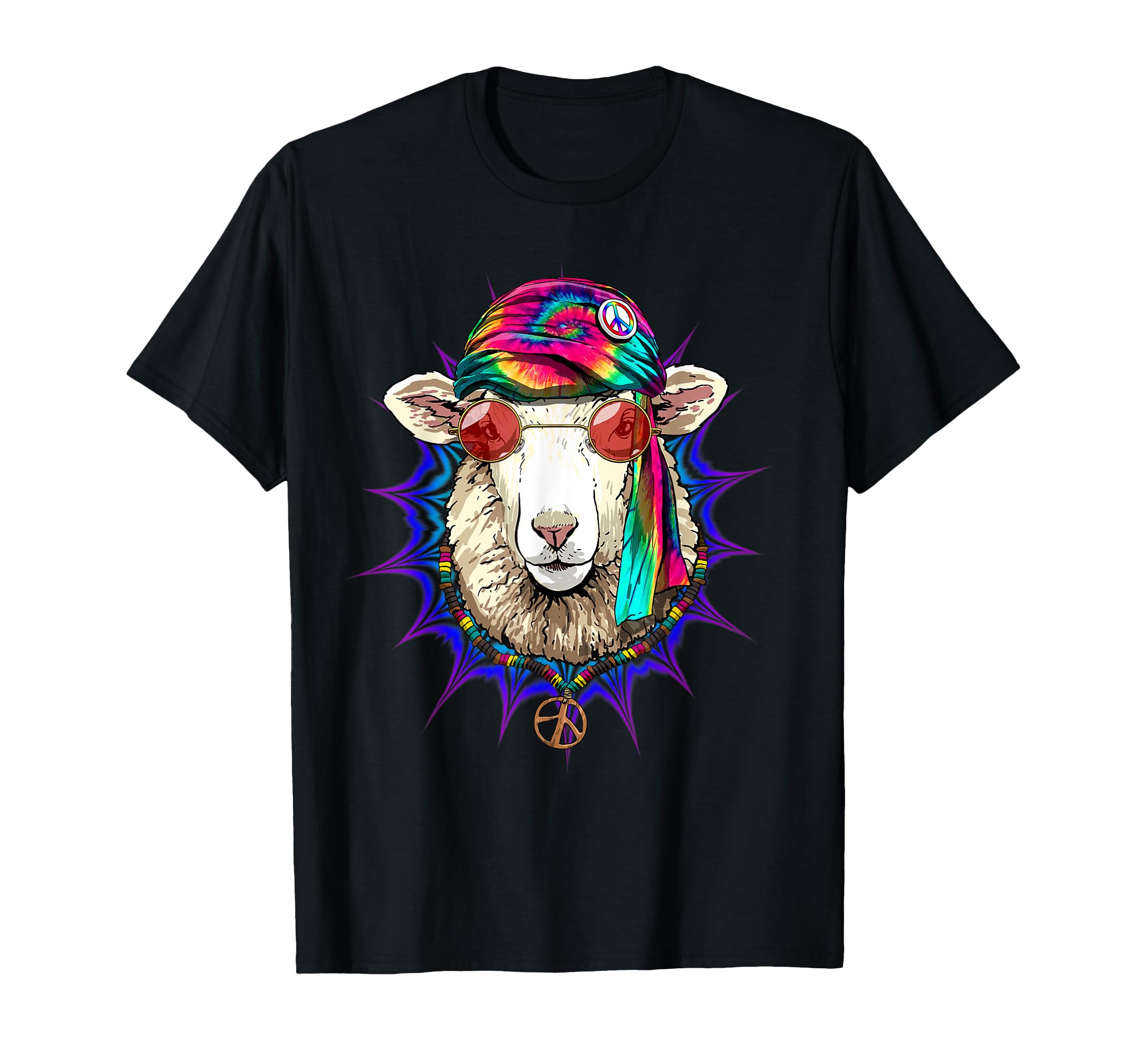 Tie Dye Hippie Sheep Hippiness Peace T-Shirt - Novelty Apparel for Adults - T-Shirt, Sweatshirt, Hoodie